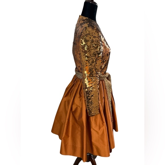 Vintage Oscar de la Renta Studio Sequin and Silk Bronze Formal Mini Dress - Picture 8 of 15